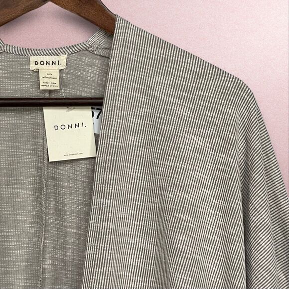 Donni Open Front Cardigan Sweater Women One Size OSFA Gray Pinstriped Pockets - Picture 3 of 11